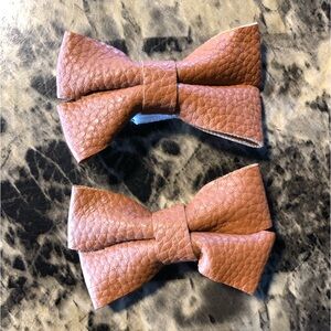 Kids Brown Leather Bow Hair Clips (2)